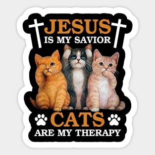 Jesus is My Savior Cat are My Therapy Christians Cat Lover Sticker